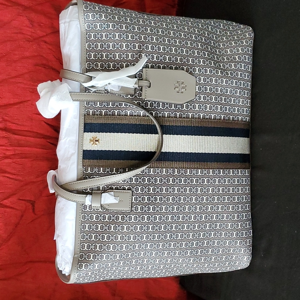 Tory Burch Gemini Link Canvas Top-Zip Tote